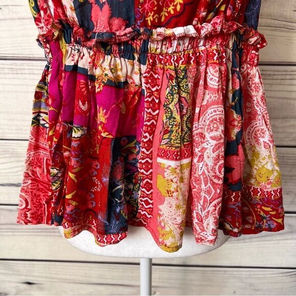 Rachel Zoe Multicolored Patchwork Floral Paisley  Peplum Cutout Halter Top - Picture 3 of 10